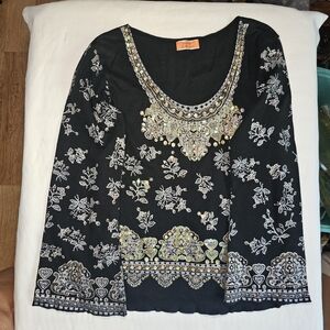 Blue Star Collection Long Sleeve Bling 100% Cotton T-shirt Sz M